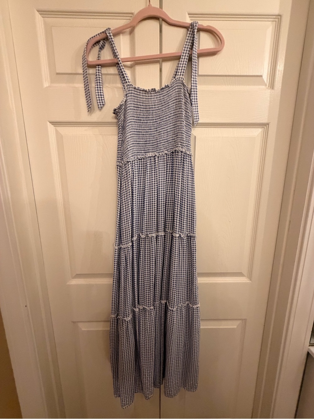 BeBop Blue and White Gingham Maxi Dress